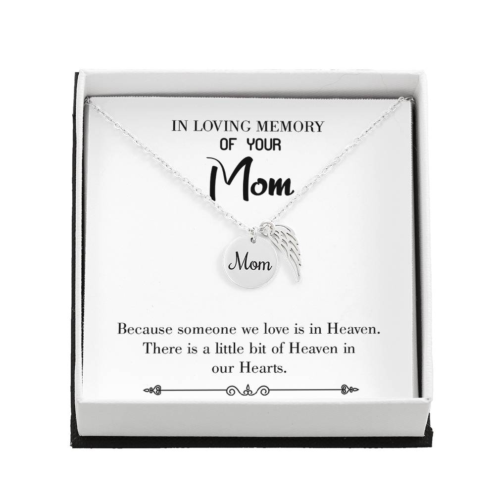 Heaven In Our Hearts White Mom Remembrance Necklace Angel Wing Charm, Stainless Steel 18-22&#39;&#39; Chain-Express Your Love Gifts