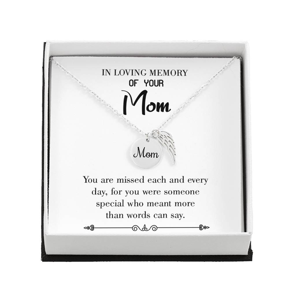 You Are Missed White Mom Remembrance Necklace Angel Wing Charm, Stainless Steel 18-22&#39;&#39; Chain-Express Your Love Gifts