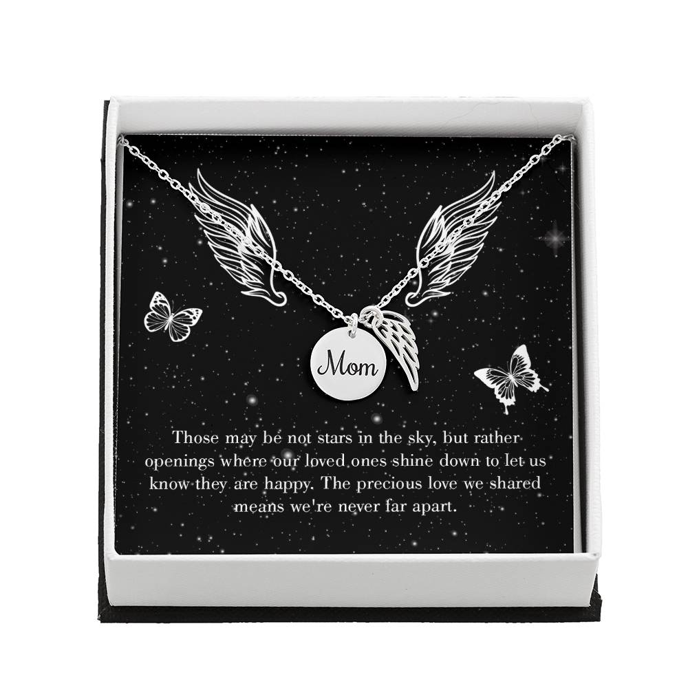 Stars In The Sky Mom Remembrance Necklace Angel Wing Charm, Stainless Steel 18-22&#39;&#39; Chain-Express Your Love Gifts