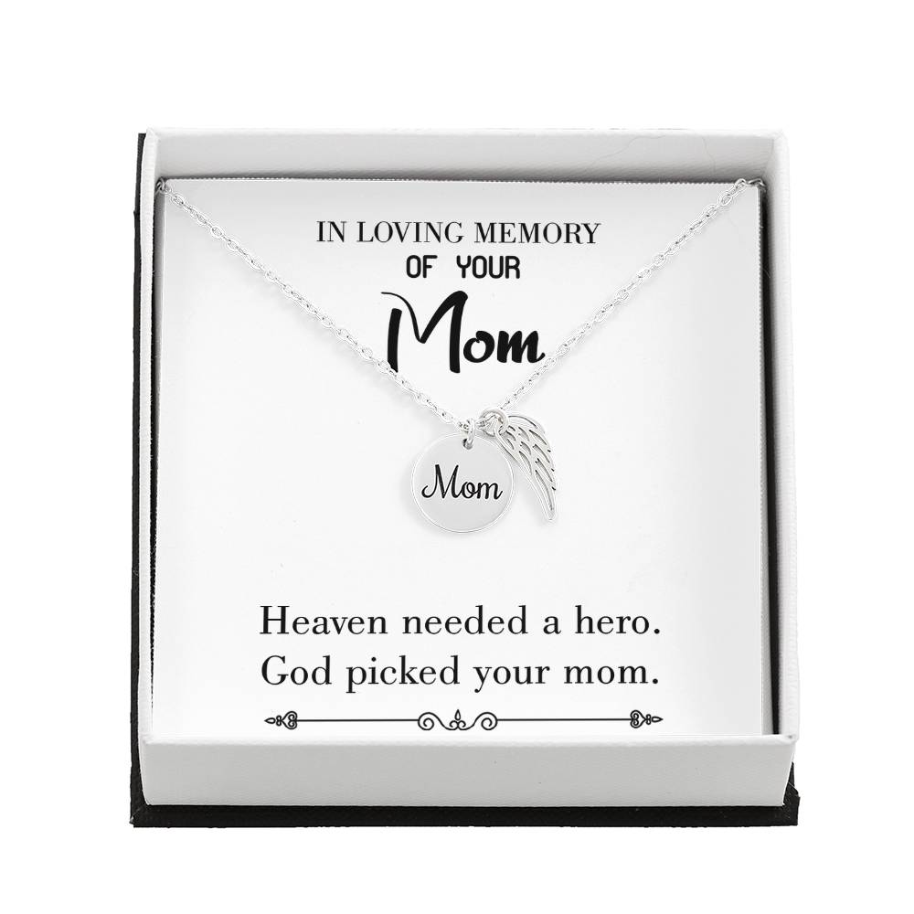 God Picked Mom White Mom Remembrance Necklace Angel Wing Charm, Stainless Steel 18-22&#39;&#39; Chain-Express Your Love Gifts