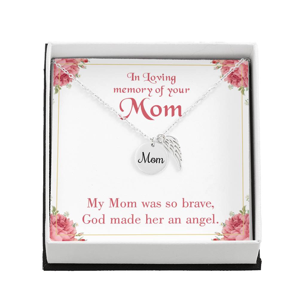 Brave Mom Mom Remembrance Necklace Angel Wing Charm, Stainless Steel 18-22&#39;&#39; Chain-Express Your Love Gifts