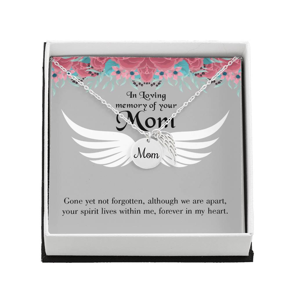 Gone Not Forgotten Mom Remembrance Necklace Angel Wing Charm, Stainless Steel 18-22&#39;&#39; Chain-Express Your Love Gifts