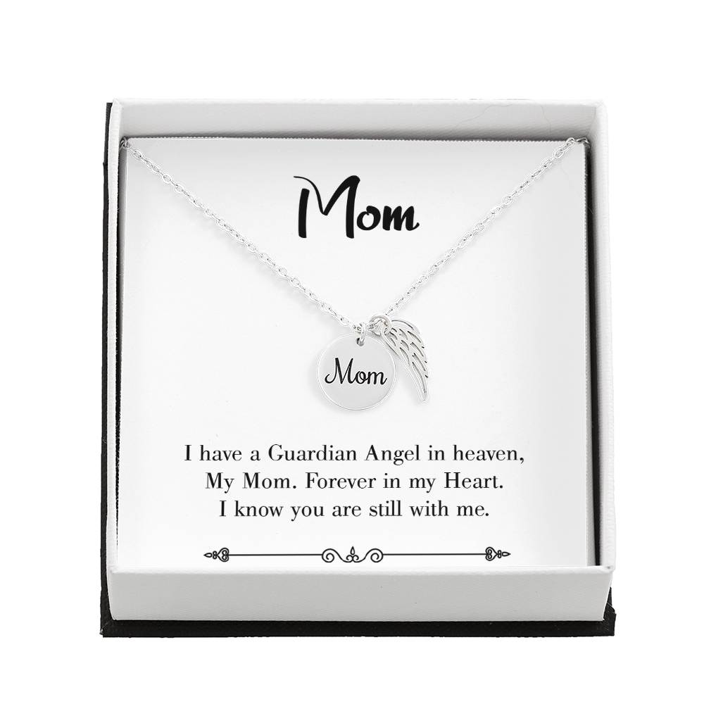 Forever In My Heart White Mom Remembrance Necklace Angel Wing Charm, Stainless Steel 18-22&#39;&#39; Chain-Express Your Love Gifts