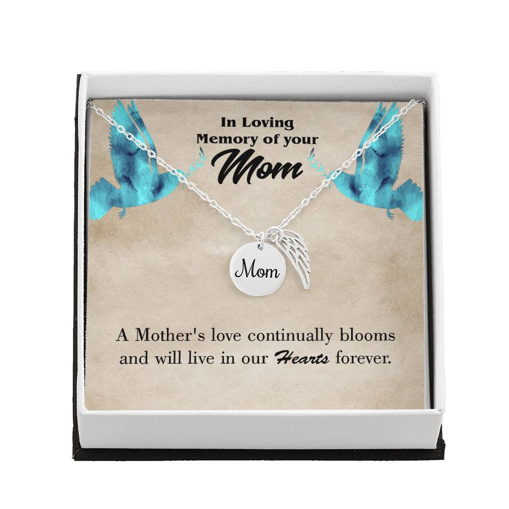 Mother&#39;S Love Blooms Mom Remembrance Necklace Angel Wing Charm, Stainless Steel 18-22&#39;&#39; Chain-Express Your Love Gifts