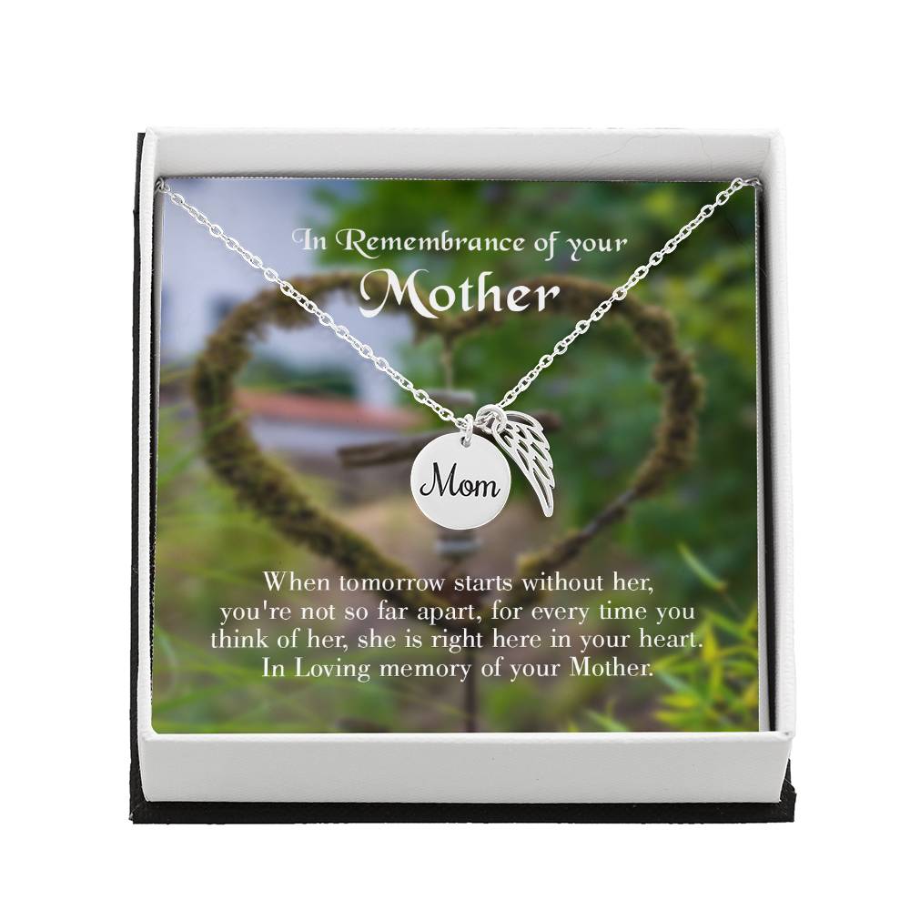 Not Far Apart Mom Remembrance Necklace Angel Wing Charm, Stainless Steel 18-22&#39;&#39; Chain-Express Your Love Gifts