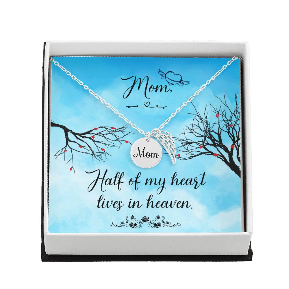 Half Of My Heart Mom Remembrance Necklace Angel Wing Charm, Stainless Steel 18-22&#39;&#39; Chain-Express Your Love Gifts