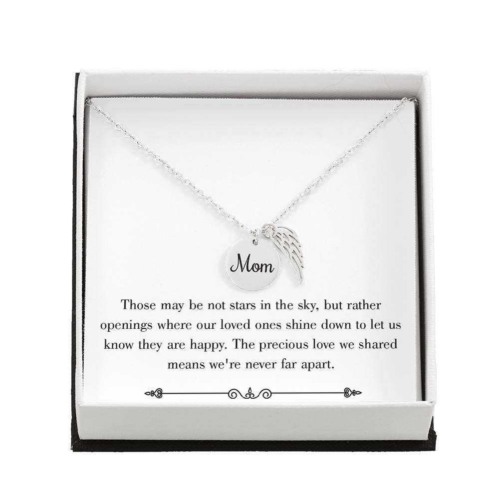 Stars In The Sky White Mom Remembrance Necklace Angel Wing Charm, Stainless Steel 18-22'' Chain-Express Your Love Gifts