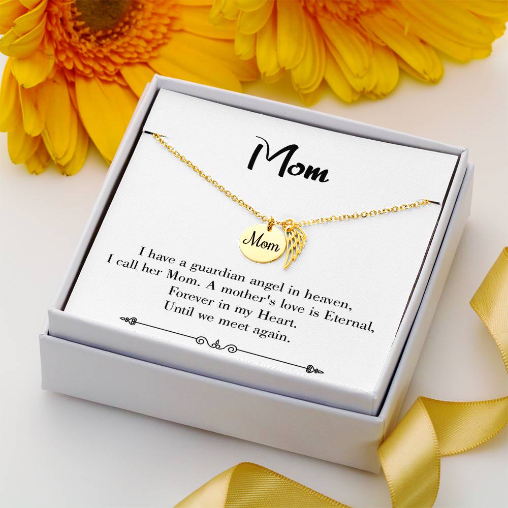 Mother'S Love Is Eternal White Mom Remembrance Necklace Angel Wing Charm, Stainless Steel 18-22'' Chain-Express Your Love Gifts