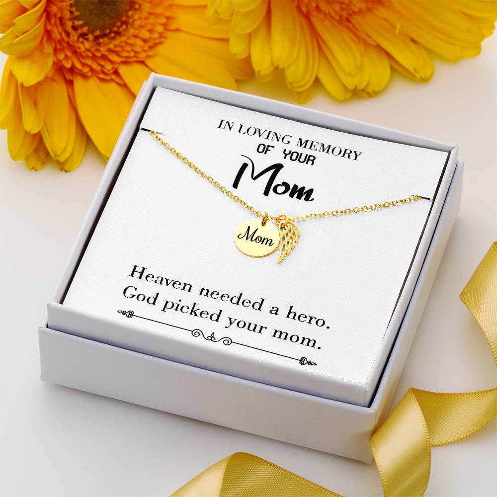 God Picked Mom White Mom Remembrance Necklace Angel Wing Charm, Stainless Steel 18-22'' Chain-Express Your Love Gifts