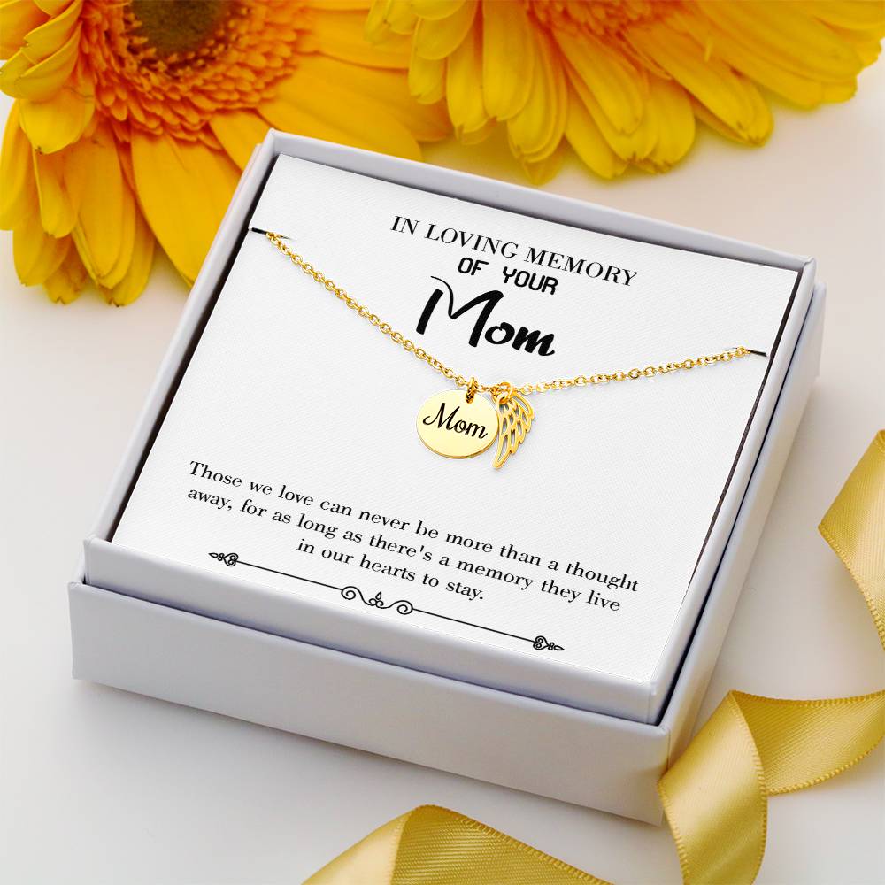 Live In Our Hearts White Mom Remembrance Necklace Angel Wing Charm, Stainless Steel 18-22'' Chain-Express Your Love Gifts