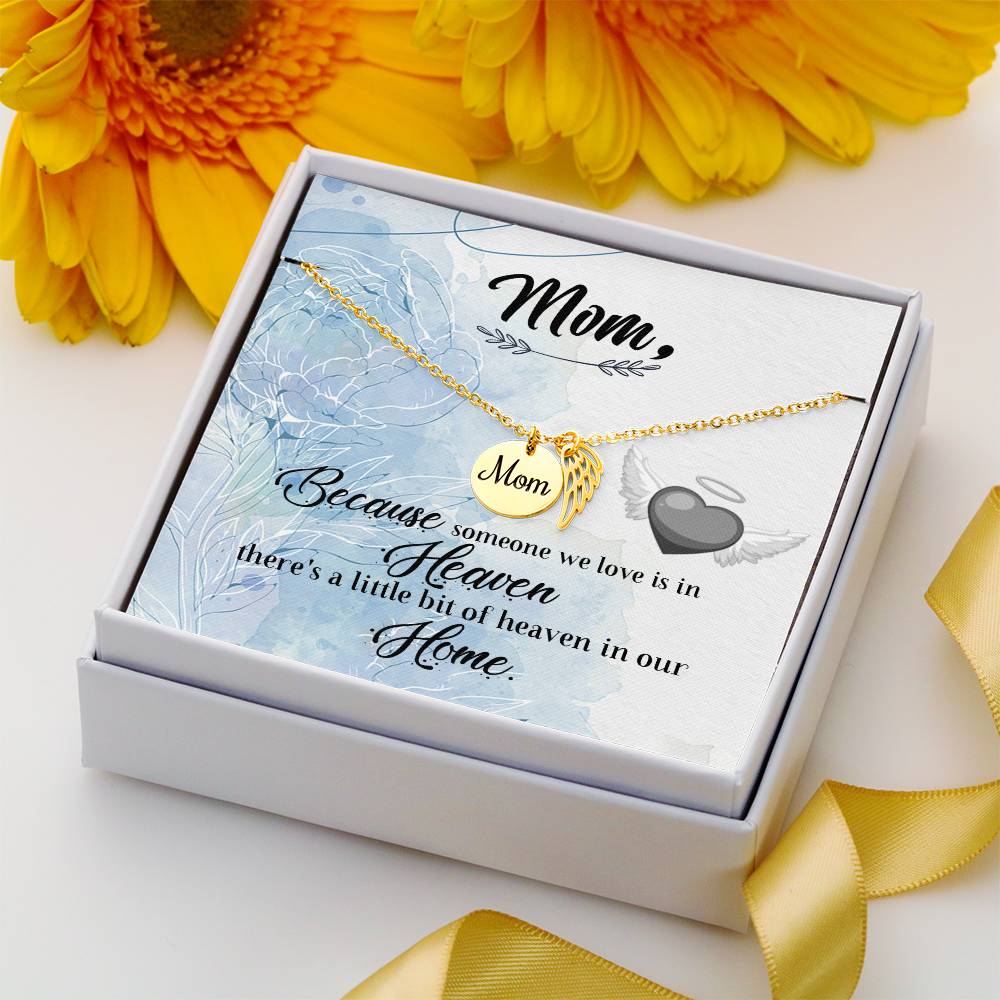 Because Someone We Love Mom Remembrance Necklace Angel Wing Charm, Stainless Steel 18-22'' Chain-Express Your Love Gifts