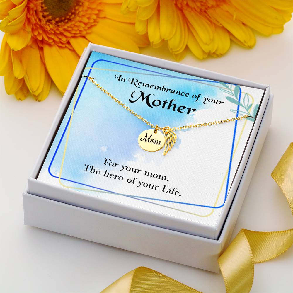 Mom Hero Mom Remembrance Necklace Angel Wing Charm, Stainless Steel 18-22'' Chain-Express Your Love Gifts