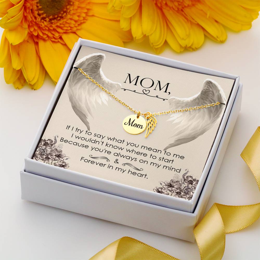 If I Try To Say Mom Remembrance Necklace Angel Wing Charm, Stainless Steel 18-22'' Chain-Express Your Love Gifts