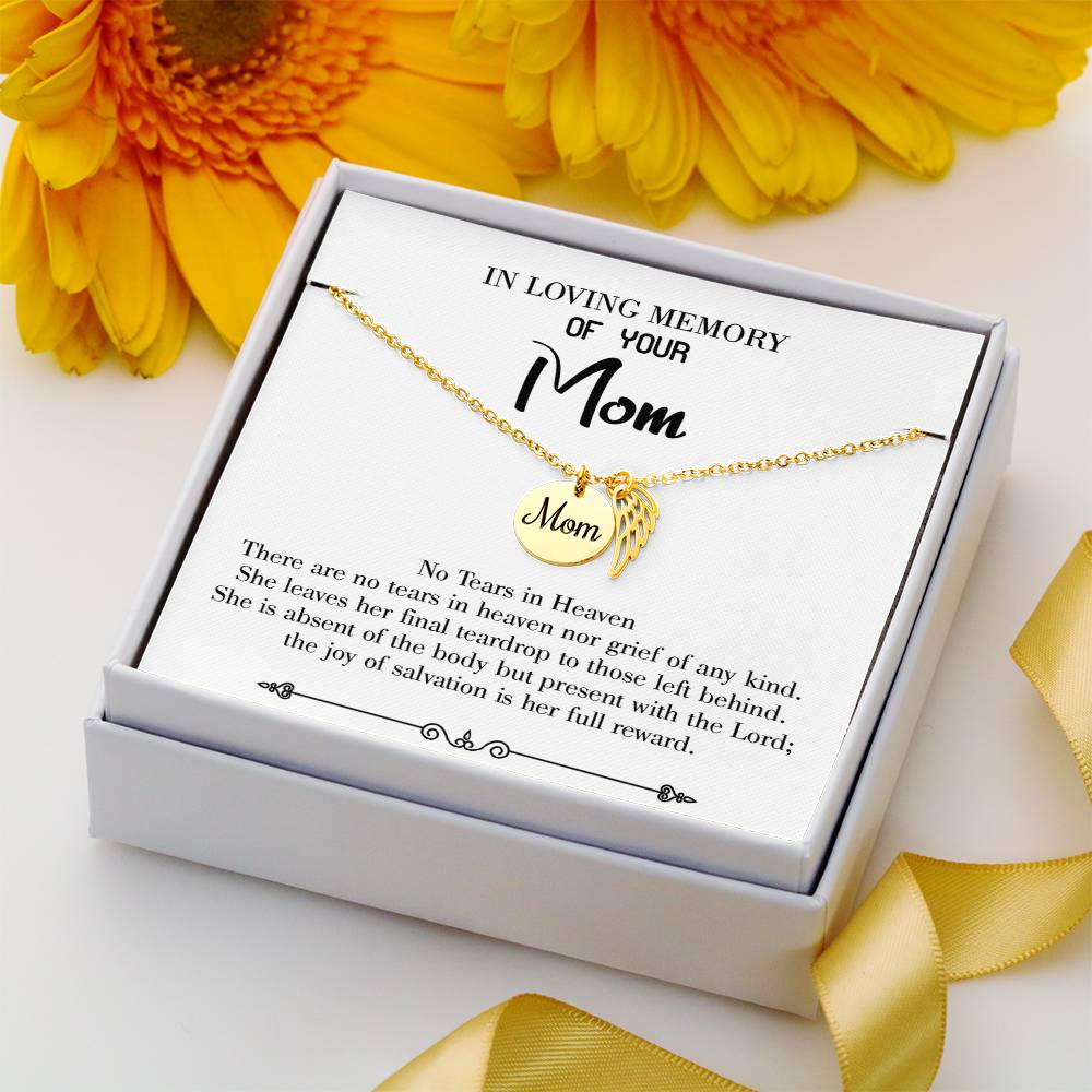 Tears In Heaven Mom Remembrance Necklace Angel Wing Charm, Stainless Steel 18-22'' Chain-Express Your Love Gifts