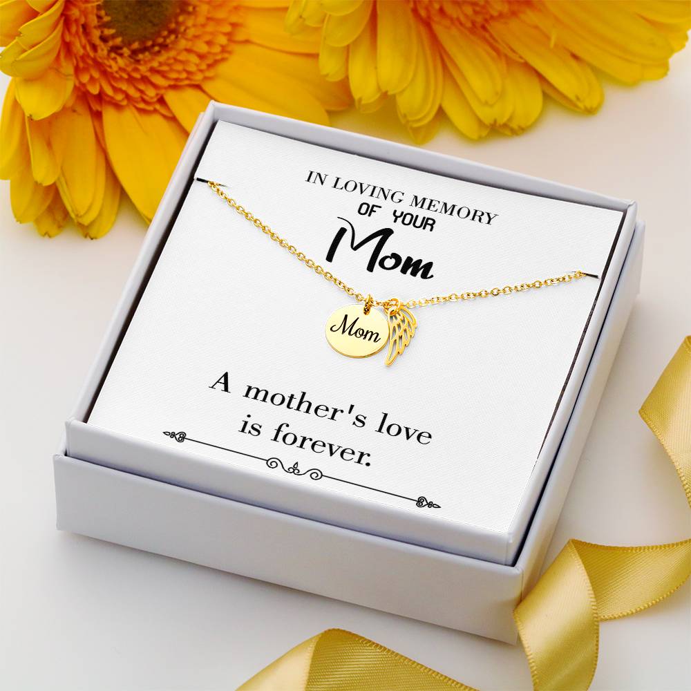 Mother's Love is Forever Mom Remembrance Necklace Angel Wing Charm, Stainless Steel 18-22'' Chain-Express Your Love Gifts