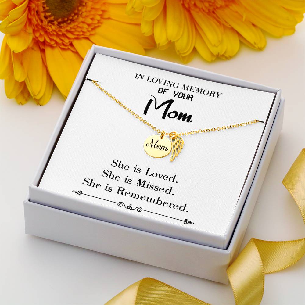 You Are Loved White Mom Remembrance Necklace Angel Wing Charm, Stainless Steel 18-22'' Chain-Express Your Love Gifts