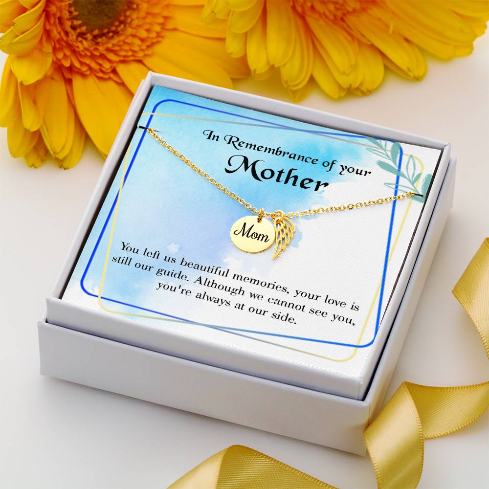 Beautiful Memories Mom Remembrance Necklace Angel Wing Charm, Stainless Steel 18-22'' Chain-Express Your Love Gifts