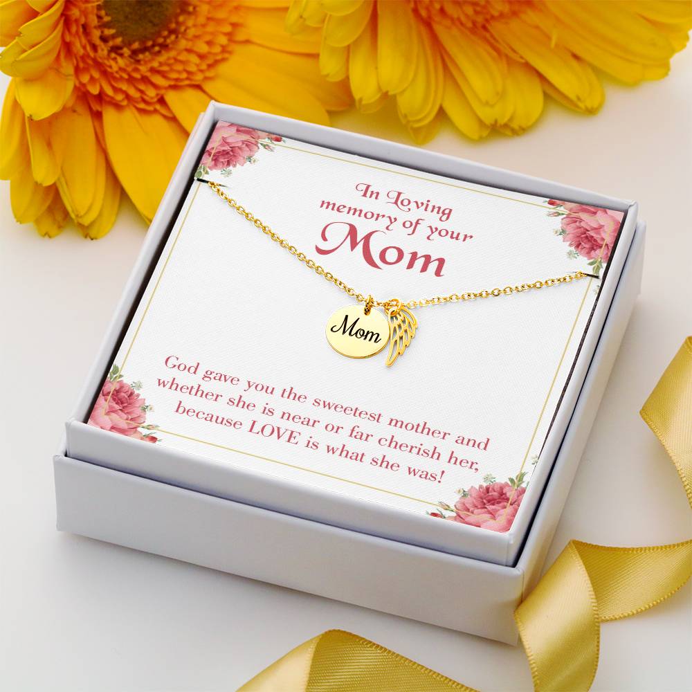 God Gave Mother Mom Remembrance Necklace Angel Wing Charm, Stainless Steel 18-22'' Chain-Express Your Love Gifts