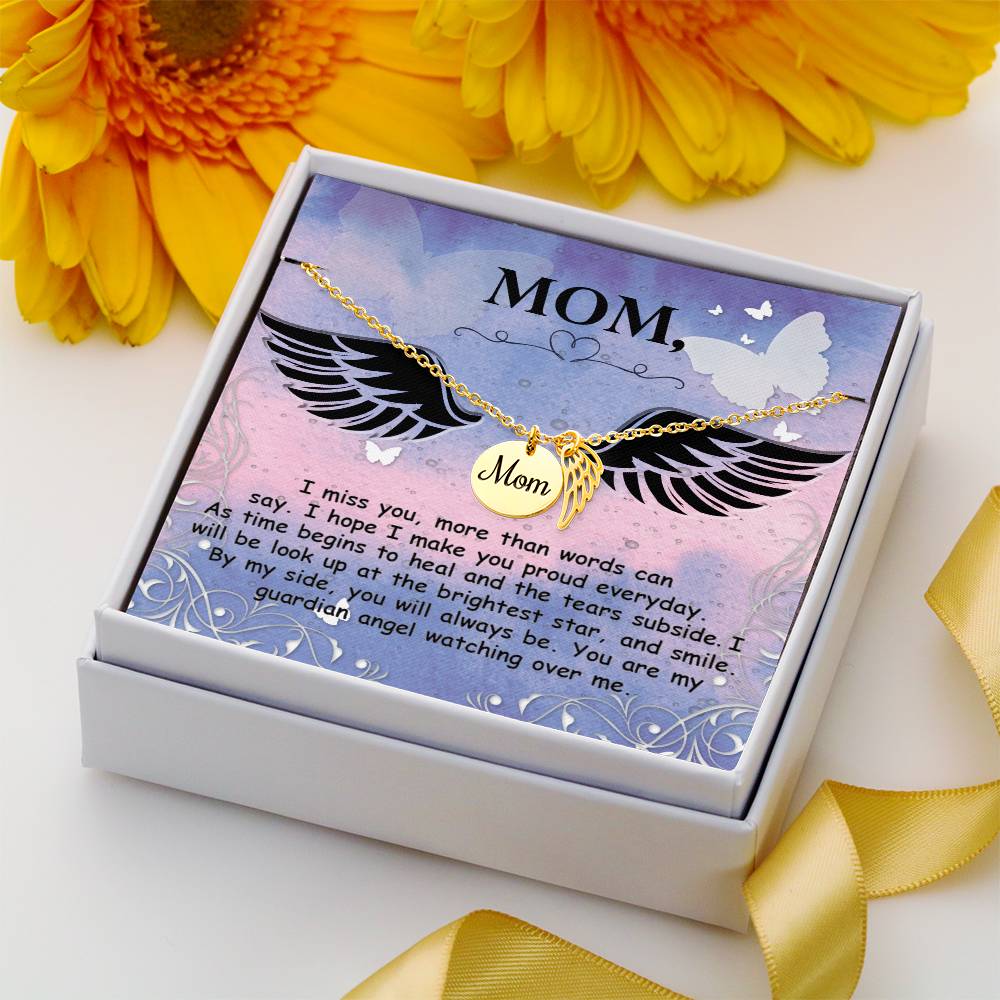 I Miss You More Than Mom Remembrance Necklace Angel Wing Charm, Stainless Steel 18-22'' Chain-Express Your Love Gifts