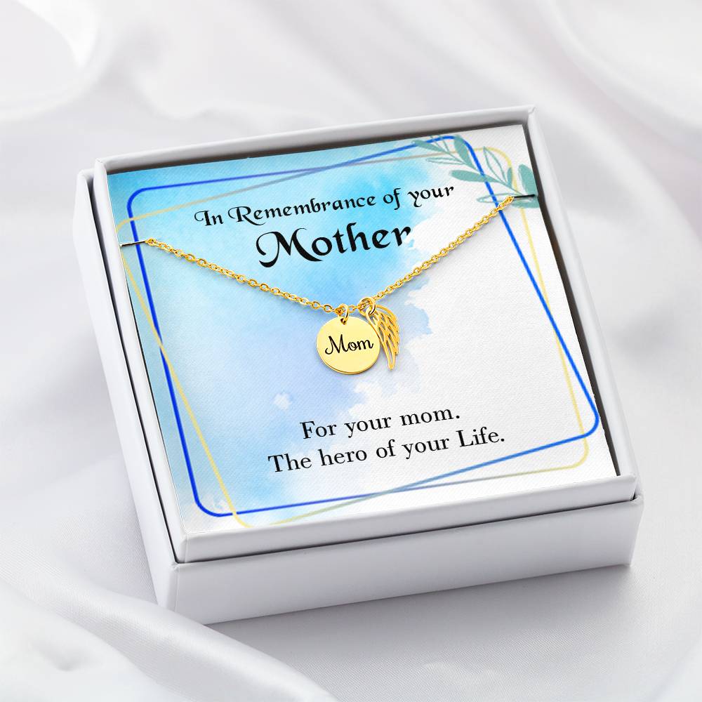 Mom Hero Mom Remembrance Necklace Angel Wing Charm, Stainless Steel 18-22'' Chain-Express Your Love Gifts