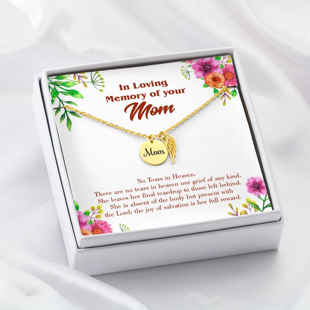 No_Tears_In_Heaven_Artwork Mom Remembrance Necklace Angel Wing Charm, Stainless Steel 18-22'' Chain-Express Your Love Gifts