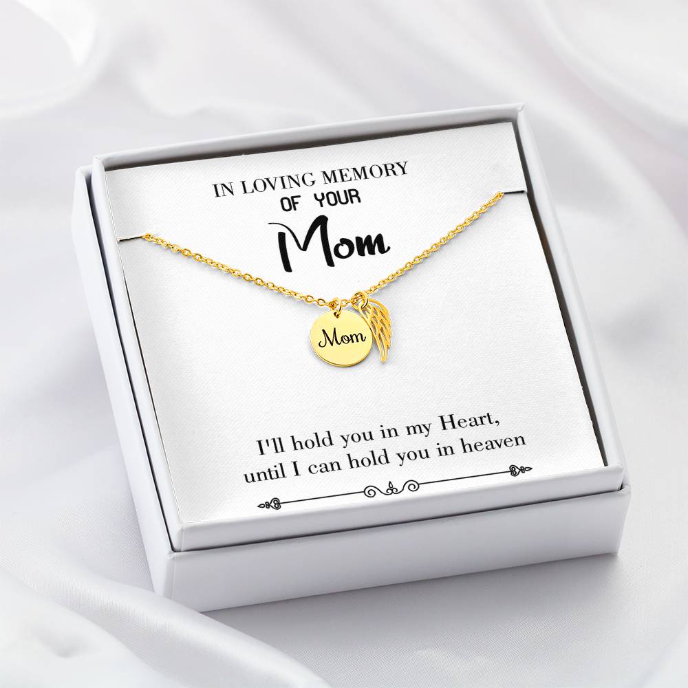 Hold You In Heaven White Mom Remembrance Necklace Angel Wing Charm, Stainless Steel 18-22'' Chain-Express Your Love Gifts