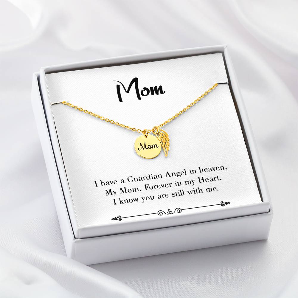 Forever In My Heart White Mom Remembrance Necklace Angel Wing Charm, Stainless Steel 18-22'' Chain-Express Your Love Gifts