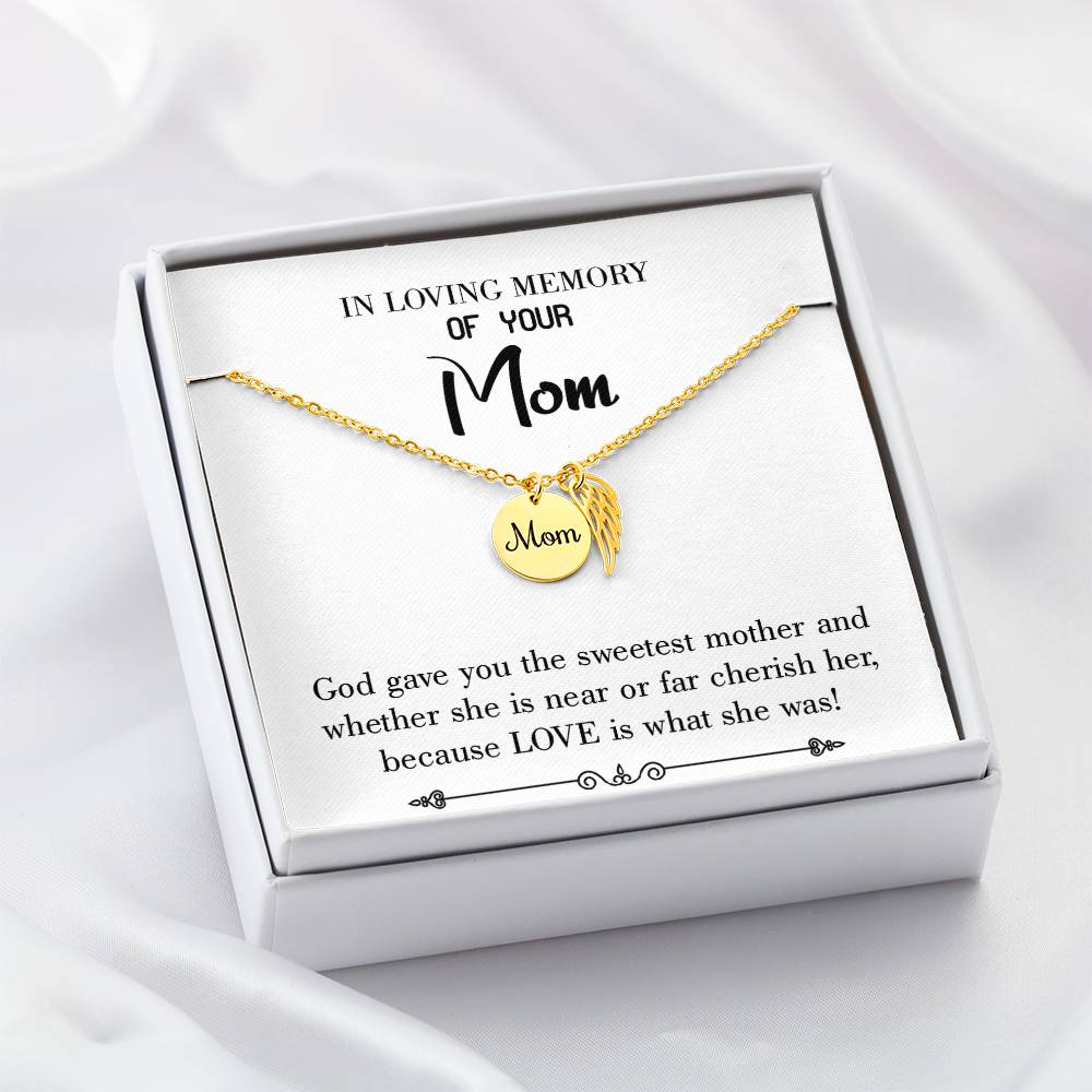 Sweetest Mother White Mom Remembrance Necklace Angel Wing Charm, Stainless Steel 18-22'' Chain-Express Your Love Gifts