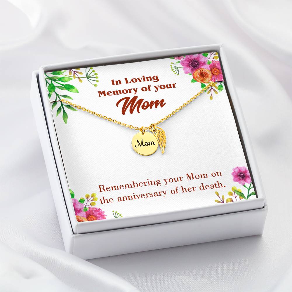 Mom Death Anniversary Mom Remembrance Necklace Angel Wing Charm, Stainless Steel 18-22'' Chain-Express Your Love Gifts