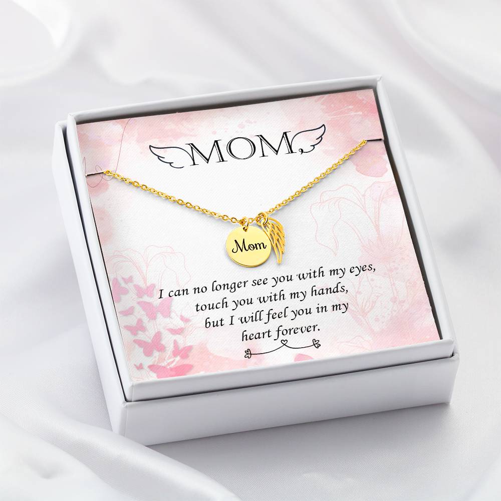 I Can No Longer Mom Remembrance Necklace Angel Wing Charm, Stainless Steel 18-22'' Chain-Express Your Love Gifts