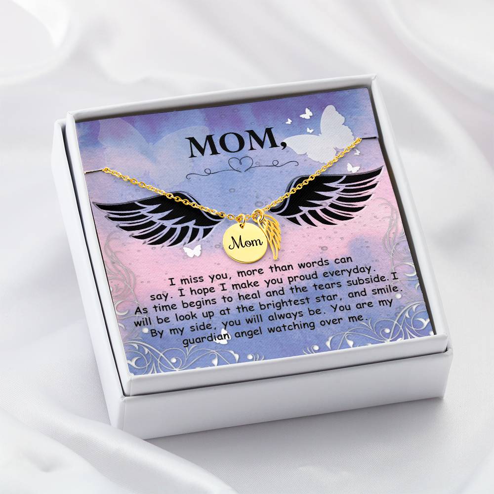 I Miss You More Than Mom Remembrance Necklace Angel Wing Charm, Stainless Steel 18-22'' Chain-Express Your Love Gifts