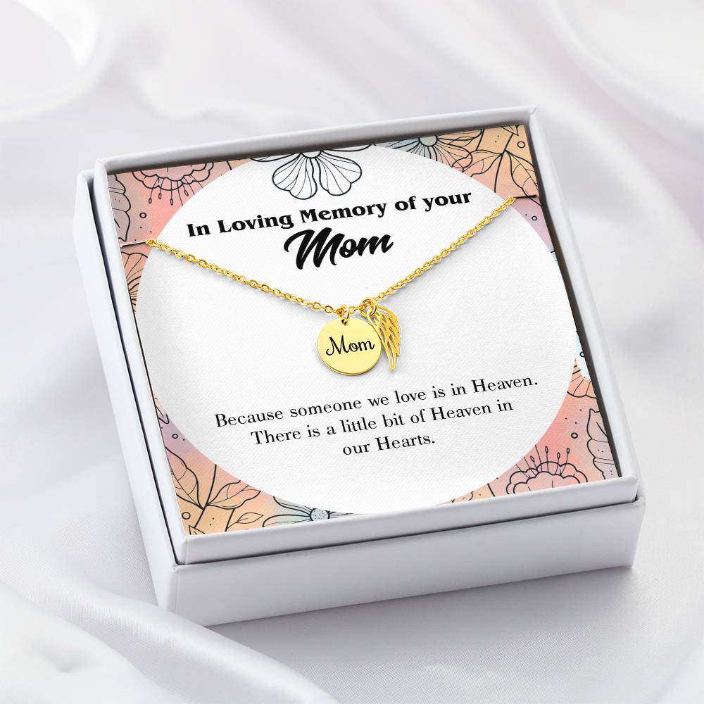 Heaven In Our Hearts Mom Remembrance Necklace Angel Wing Charm, Stainless Steel 18-22'' Chain-Express Your Love Gifts