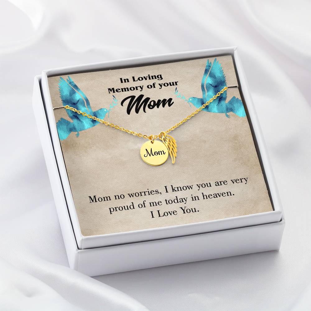 Mom No Worries Mom Remembrance Necklace Angel Wing Charm, Stainless Steel 18-22'' Chain-Express Your Love Gifts