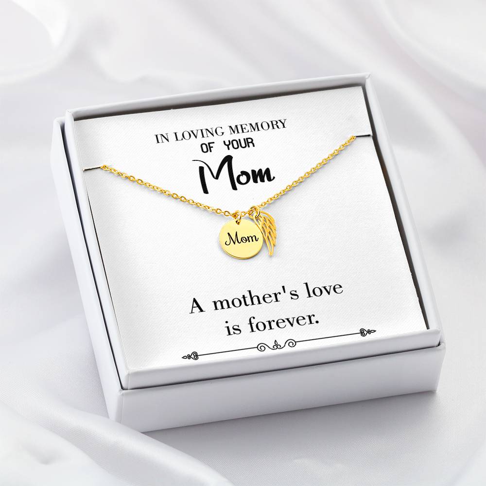 Mother's Love is Forever Mom Remembrance Necklace Angel Wing Charm, Stainless Steel 18-22'' Chain-Express Your Love Gifts