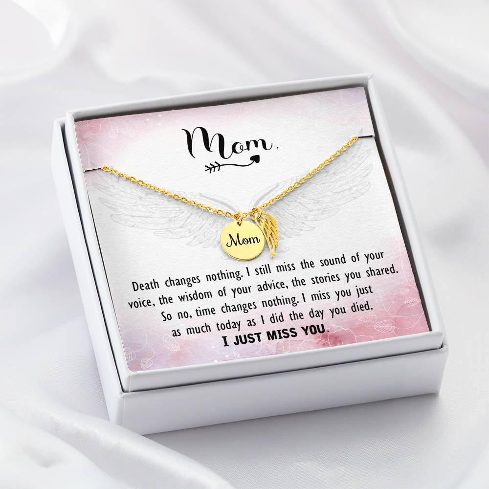 Death Changes Nothing Mom Remembrance Necklace Angel Wing Charm, Stainless Steel 18-22'' Chain-Express Your Love Gifts