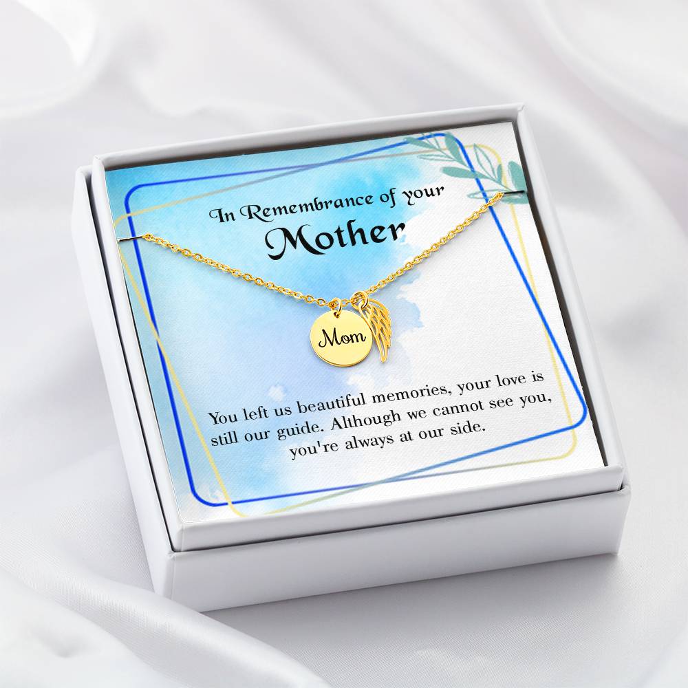 Beautiful Memories Mom Remembrance Necklace Angel Wing Charm, Stainless Steel 18-22'' Chain-Express Your Love Gifts