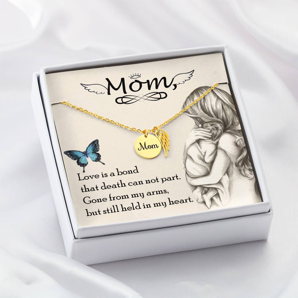 Love Is Bond Mom Remembrance Necklace Angel Wing Charm, Stainless Steel 18-22'' Chain-Express Your Love Gifts