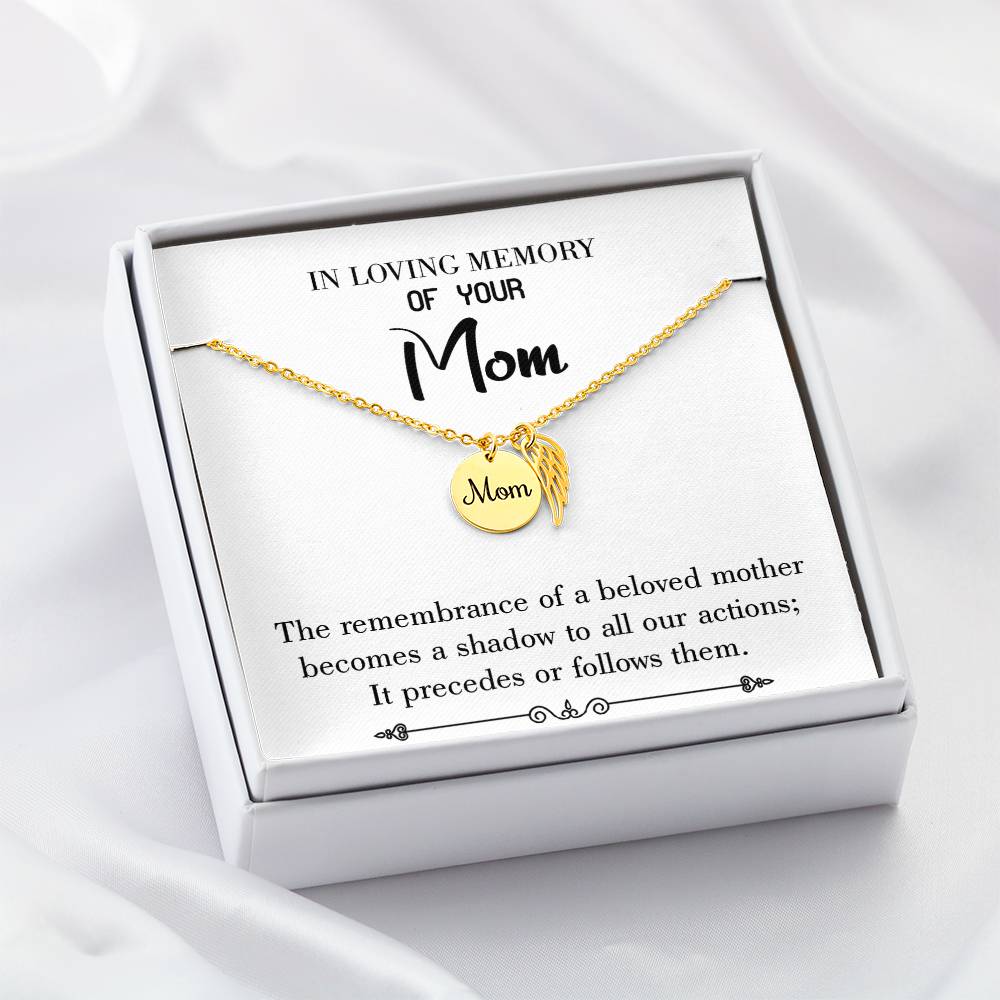 Beloved_Mother_Artwork Mom Remembrance Necklace Angel Wing Charm, Stainless Steel 18-22'' Chain-Express Your Love Gifts