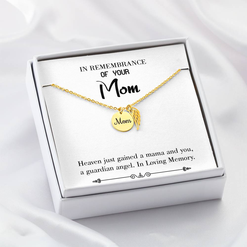 In Loving Memory White Mom Remembrance Necklace Angel Wing Charm, Stainless Steel 18-22'' Chain-Express Your Love Gifts