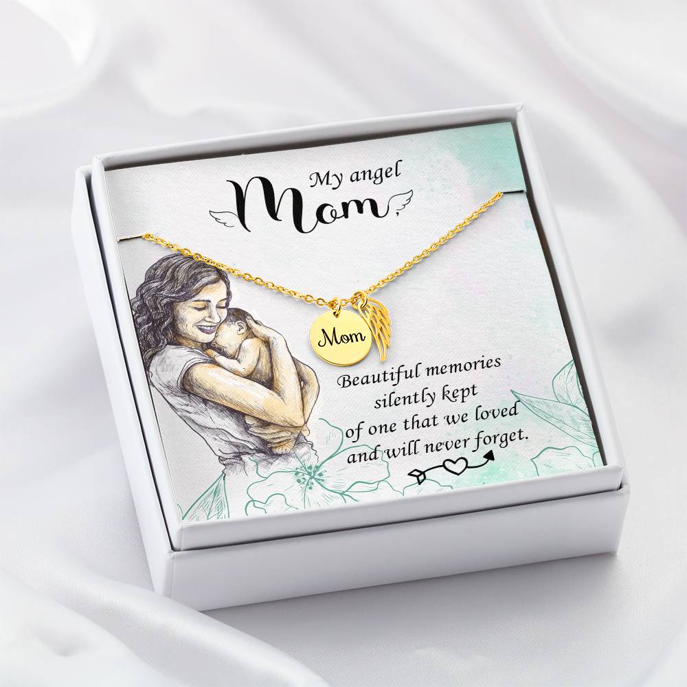 Beautiful Memories Mom Remembrance Necklace Angel Wing Charm, Stainless Steel 18-22'' Chain-Express Your Love Gifts