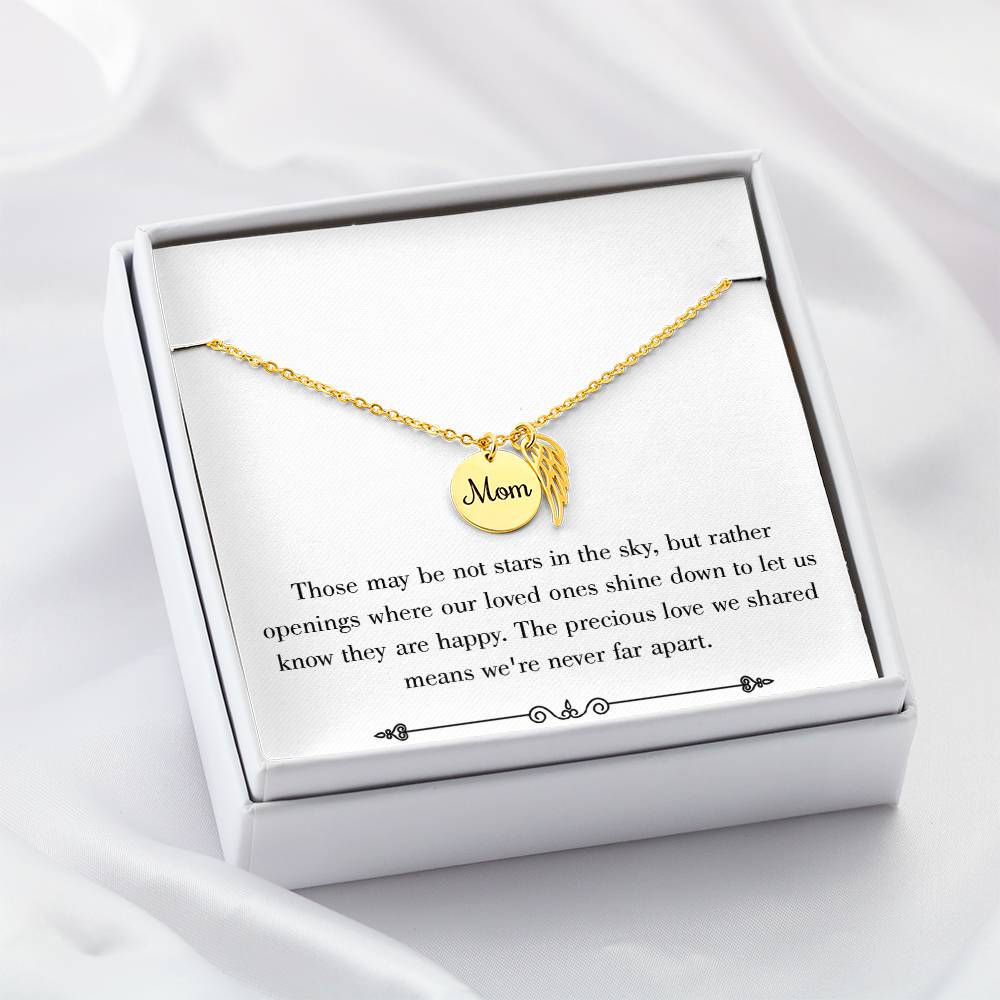 Stars In The Sky White Mom Remembrance Necklace Angel Wing Charm, Stainless Steel 18-22'' Chain-Express Your Love Gifts