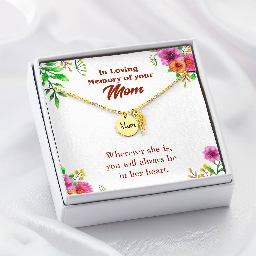 No Goodbyes Mom Remembrance Necklace Angel Wing Charm, Stainless Steel 18-22'' Chain-Express Your Love Gifts