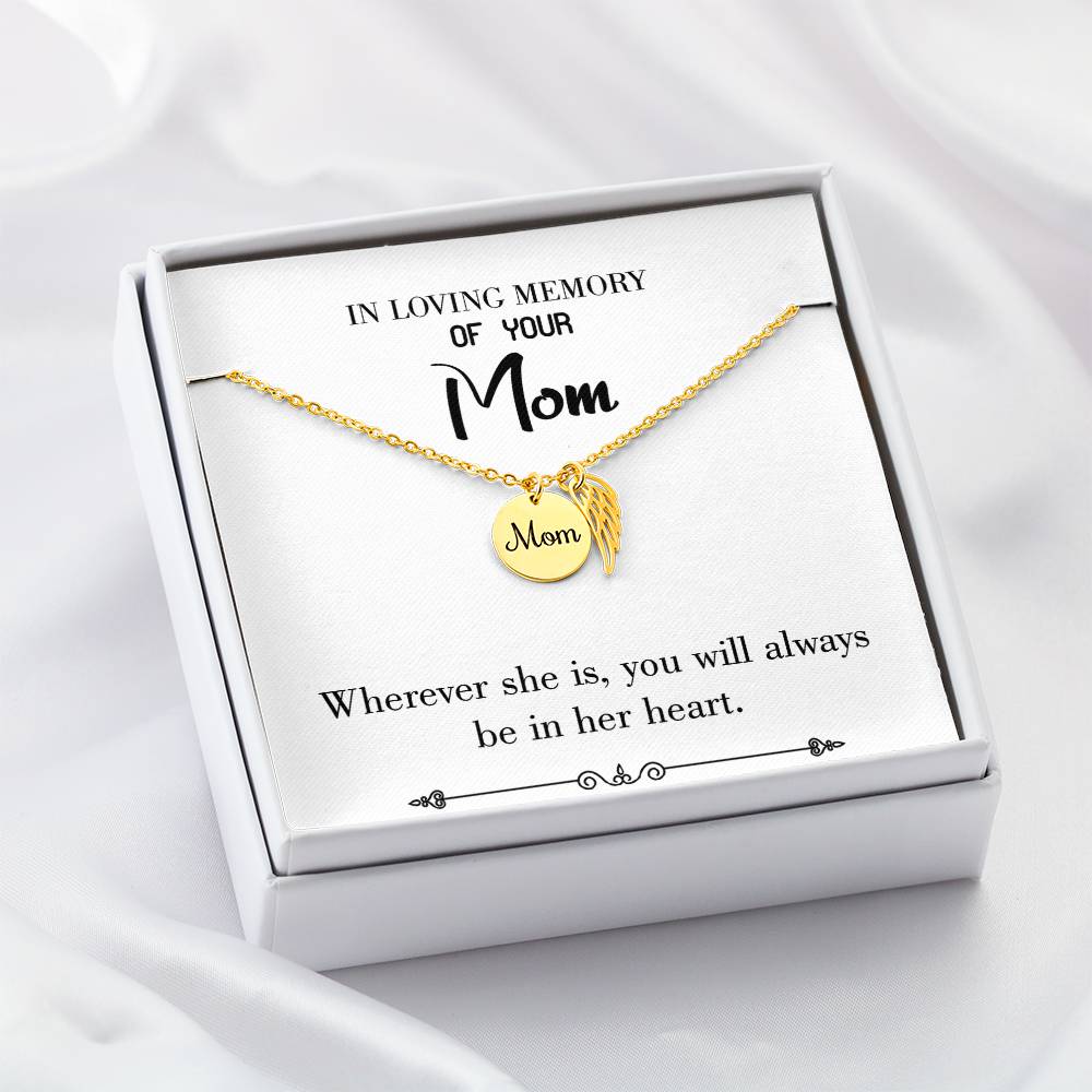 No Goodbyes White Mom Remembrance Necklace Angel Wing Charm, Stainless Steel 18-22'' Chain-Express Your Love Gifts