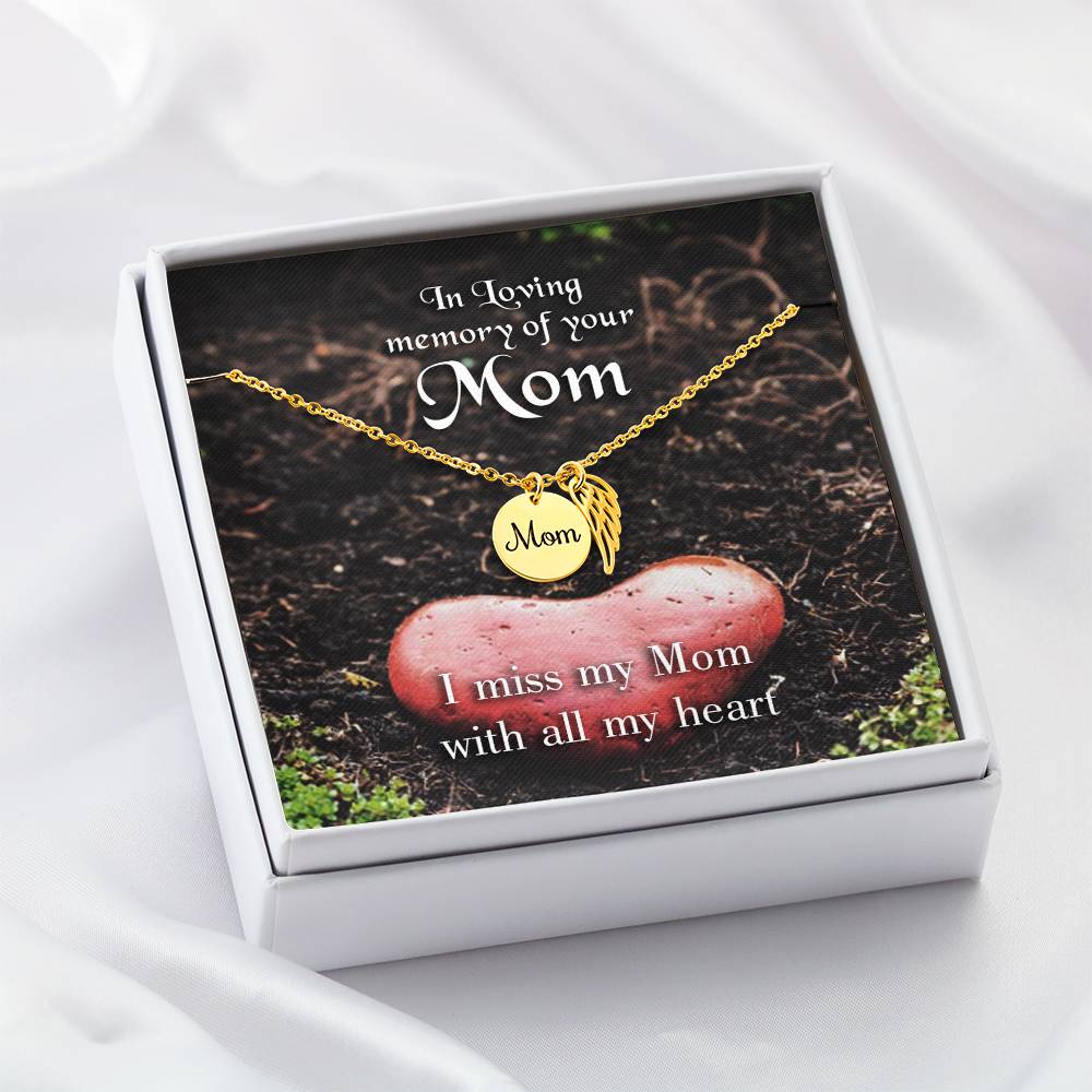 I Miss My Mom Mom Remembrance Necklace Angel Wing Charm, Stainless Steel 18-22'' Chain-Express Your Love Gifts