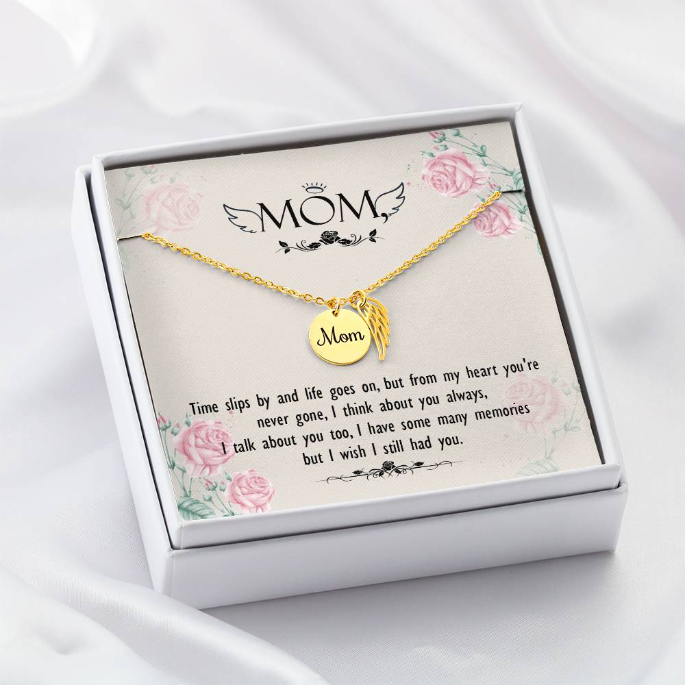 Time Slips By Mom Remembrance Necklace Angel Wing Charm, Stainless Steel 18-22'' Chain-Express Your Love Gifts