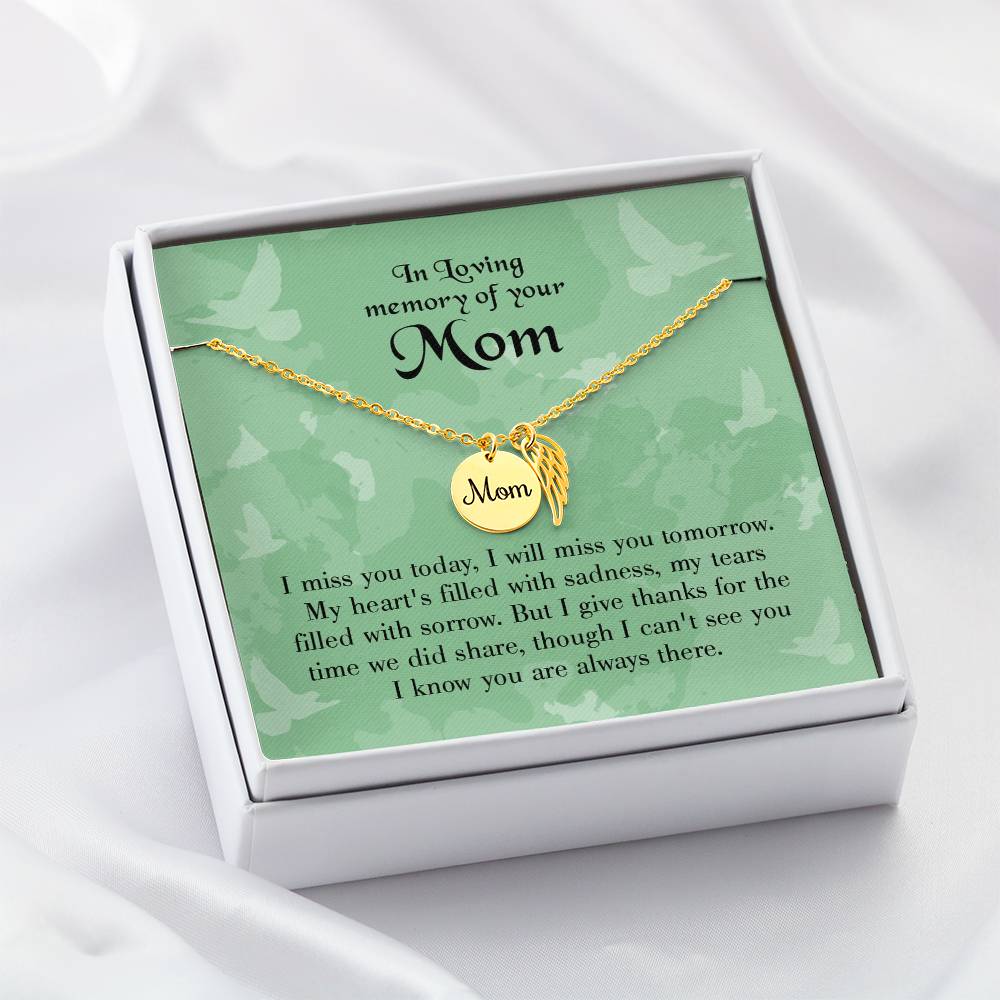 Miss You Today Mom Remembrance Necklace Angel Wing Charm, Stainless Steel 18-22'' Chain-Express Your Love Gifts