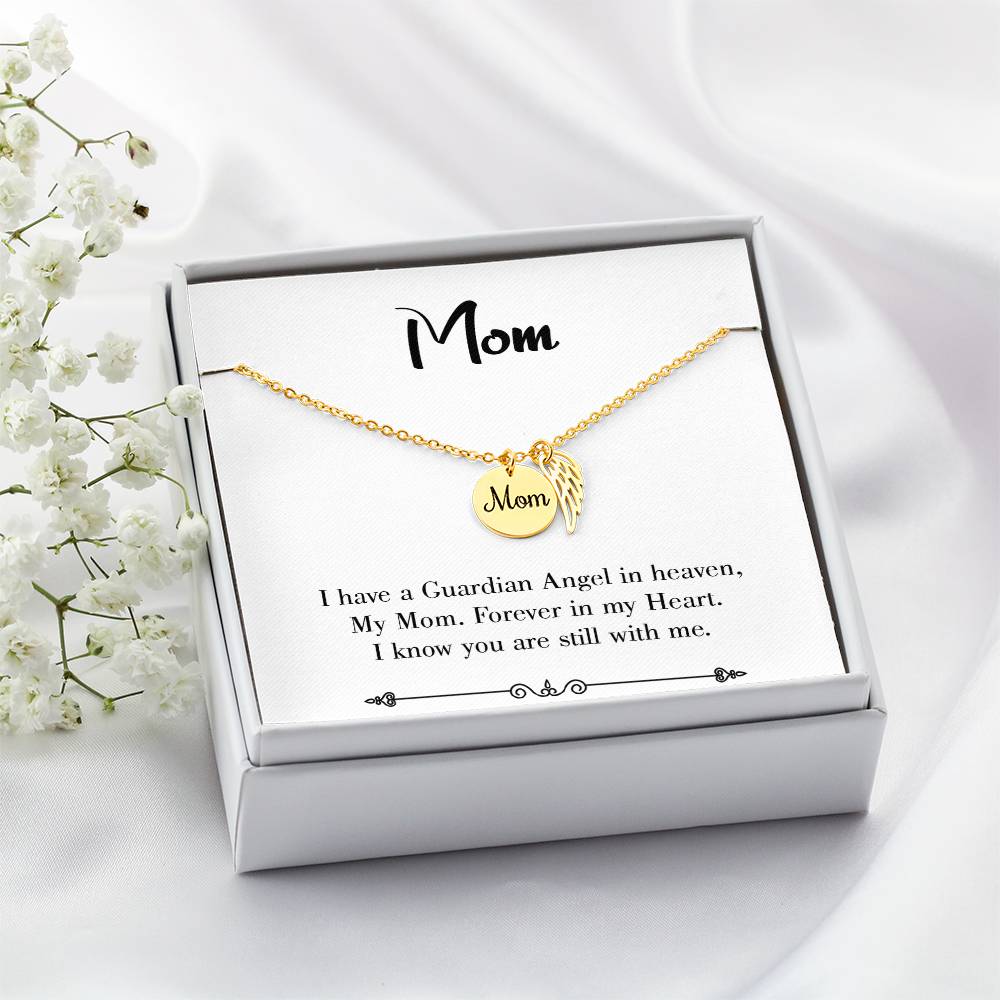 Forever In My Heart White Mom Remembrance Necklace Angel Wing Charm, Stainless Steel 18-22'' Chain-Express Your Love Gifts