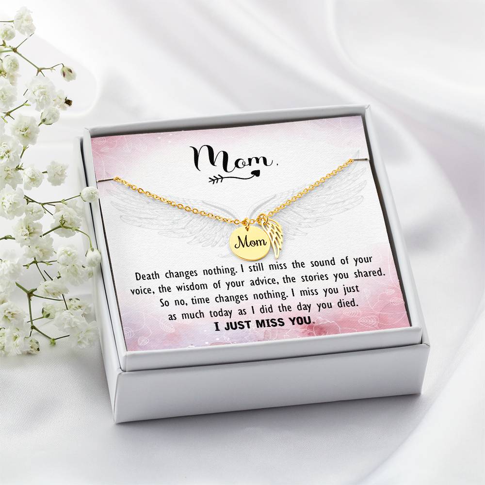 Death Changes Nothing Mom Remembrance Necklace Angel Wing Charm, Stainless Steel 18-22'' Chain-Express Your Love Gifts