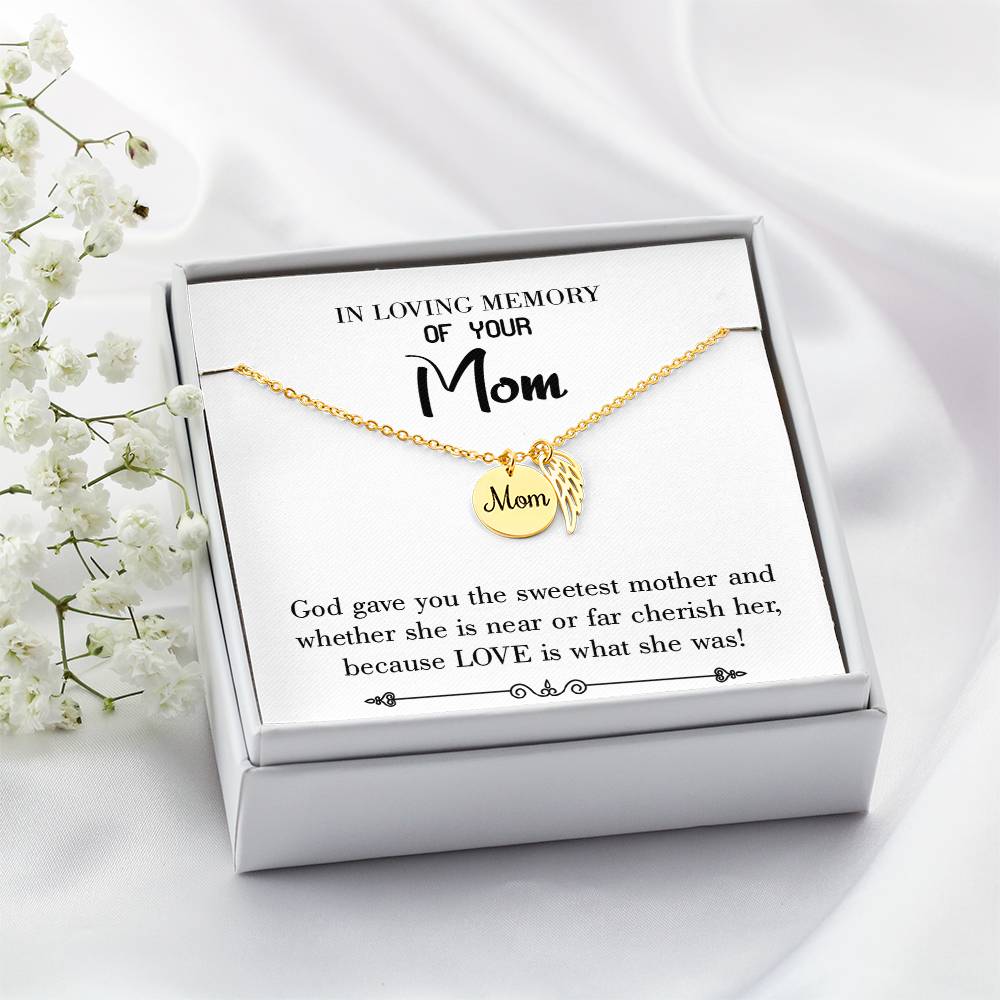 Sweetest Mother White Mom Remembrance Necklace Angel Wing Charm, Stainless Steel 18-22'' Chain-Express Your Love Gifts