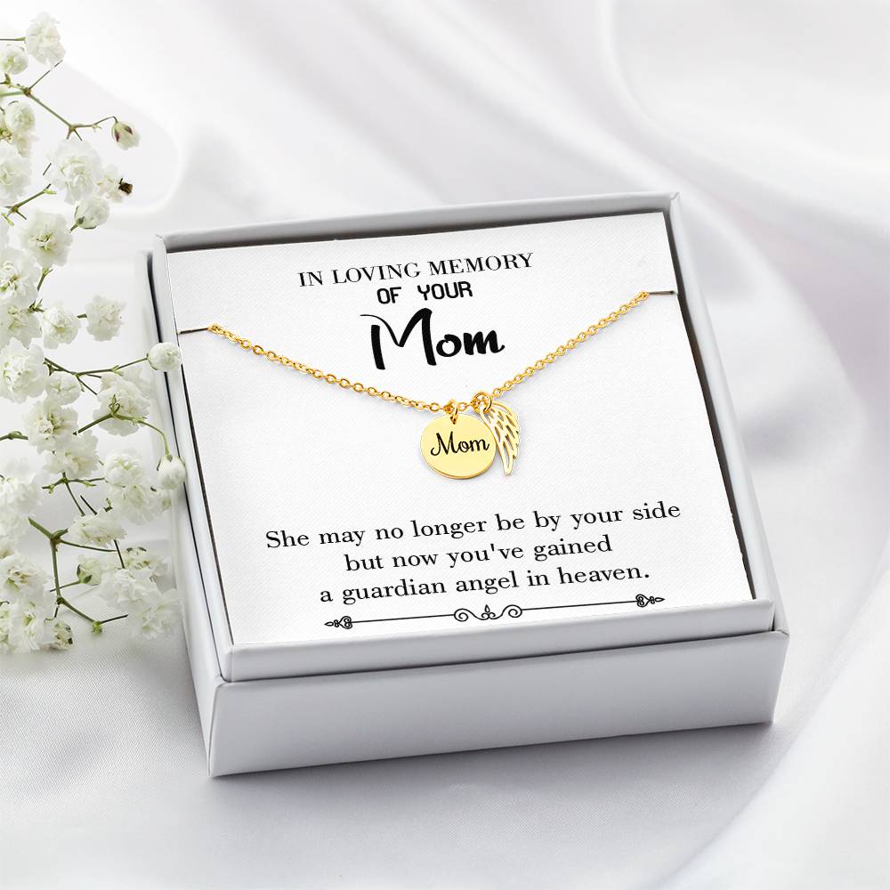 Guardian Angel In Heaven White Mom Remembrance Necklace Angel Wing Charm, Stainless Steel 18-22'' Chain-Express Your Love Gifts